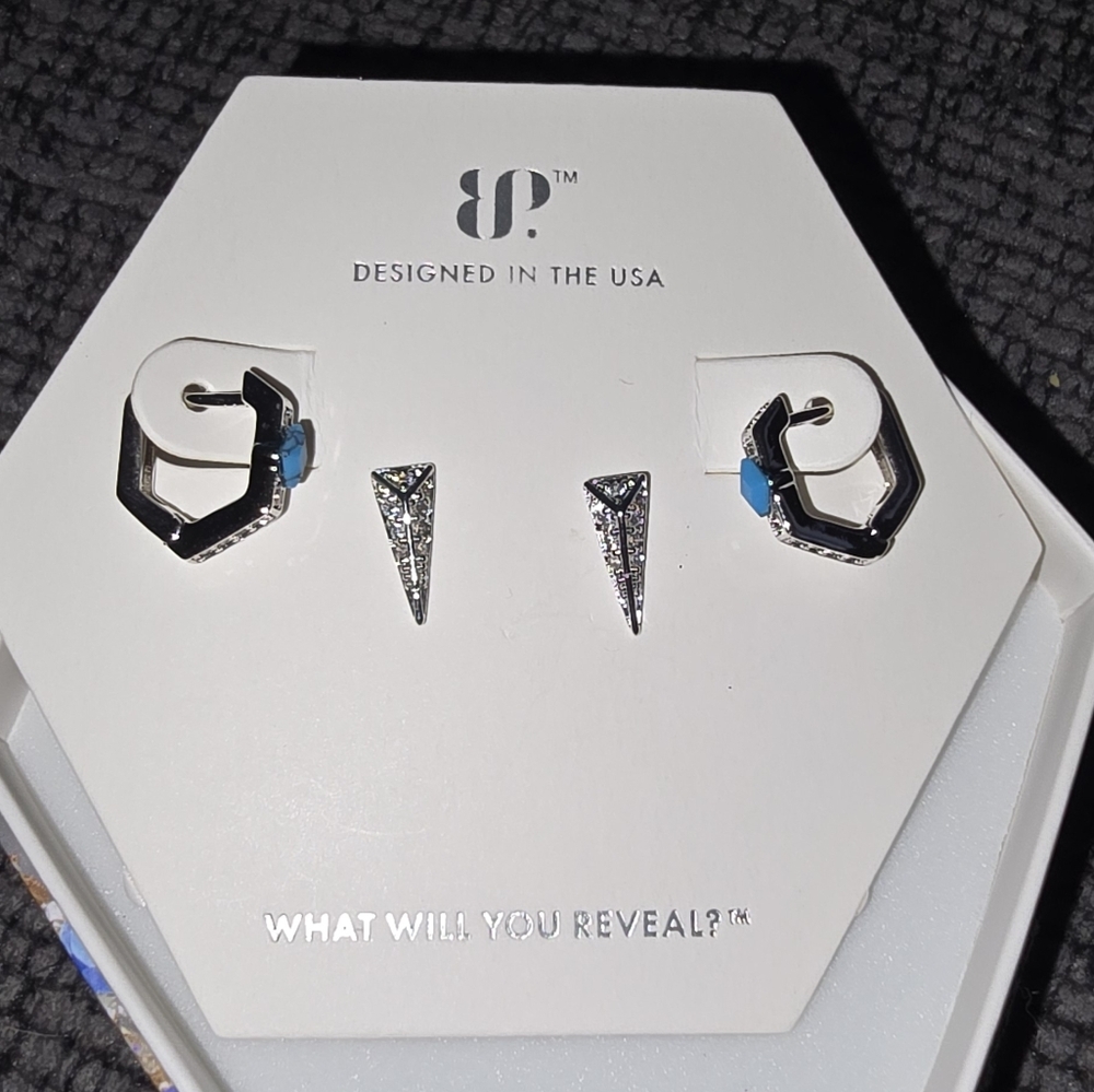 Silver and Black Geometric Earrings